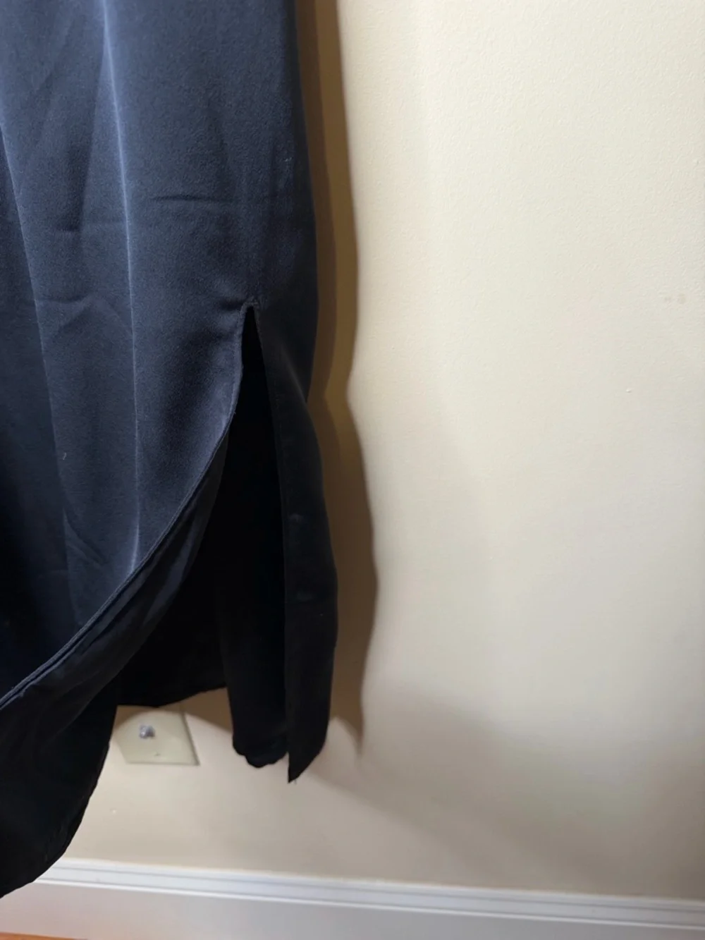 Abercrombie & Fitch Black Satain Maxi Slip Dress Slit V Neck XS Sexy